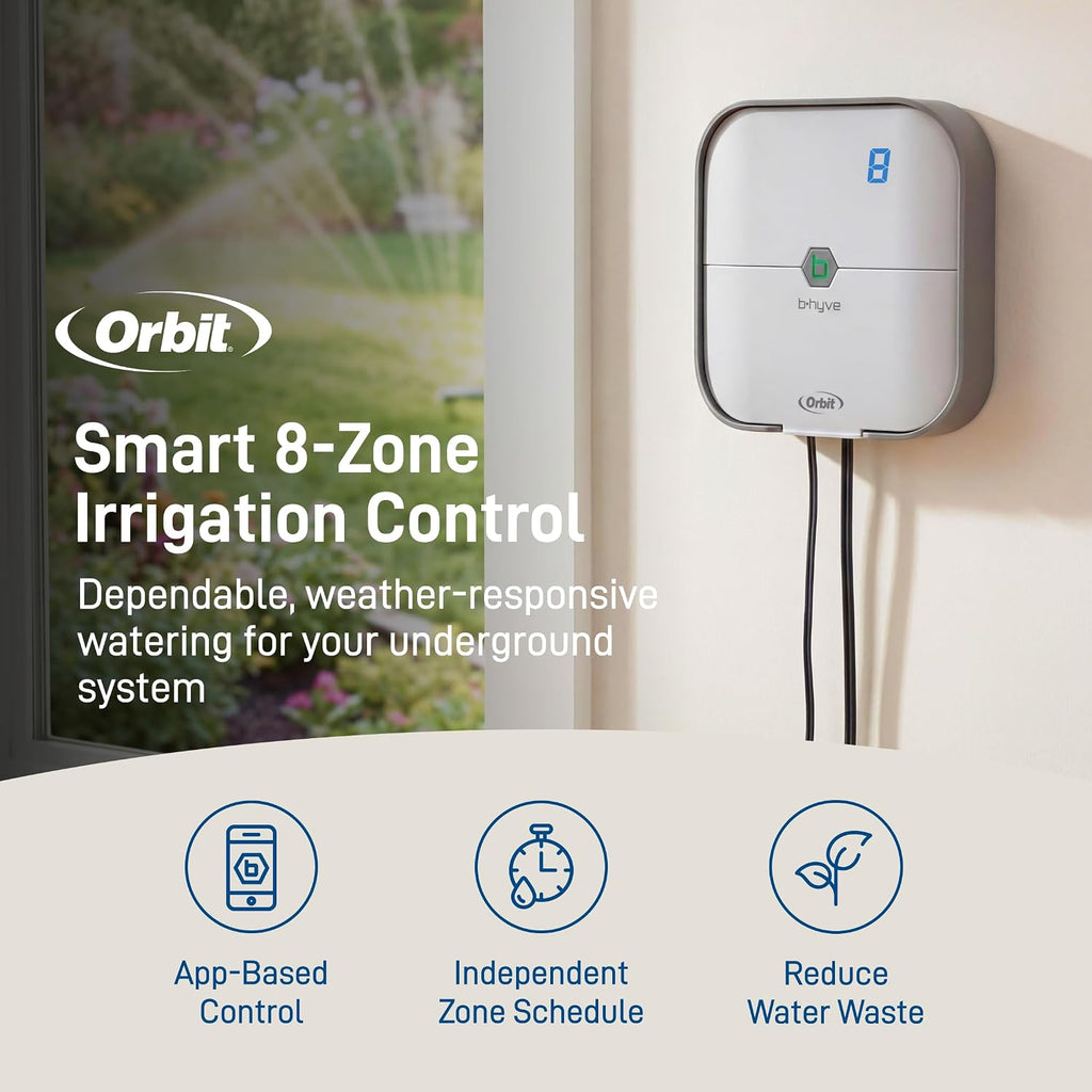 B-hyve Indoor Smart Sprinkler Controller - 8-Zone - WiFi Irrigation Controller - App Controlled Irrigation with