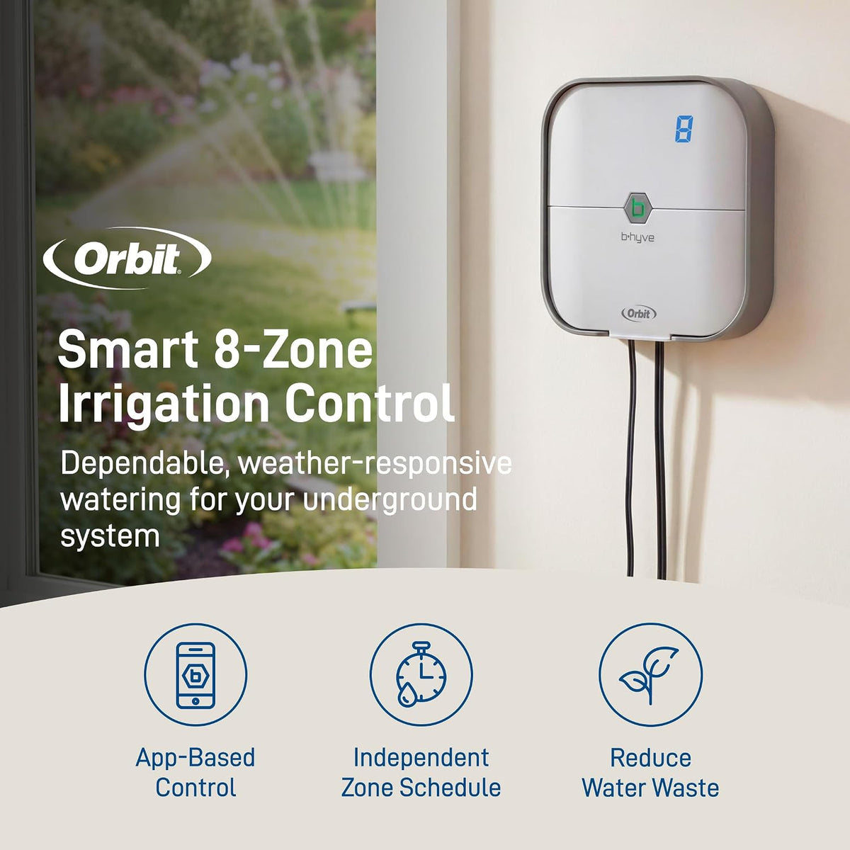 B-hyve Indoor Smart Sprinkler Controller - 8-Zone - WiFi Irrigation Controller - App Controlled Irrigation with