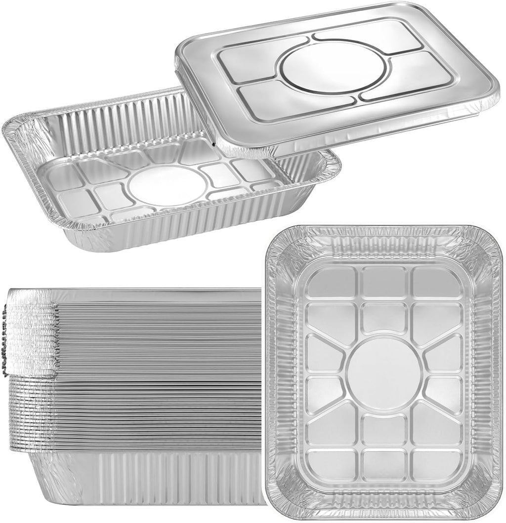 Half Size Medium Steam Table Pans with Foil Lids, 25 Pack