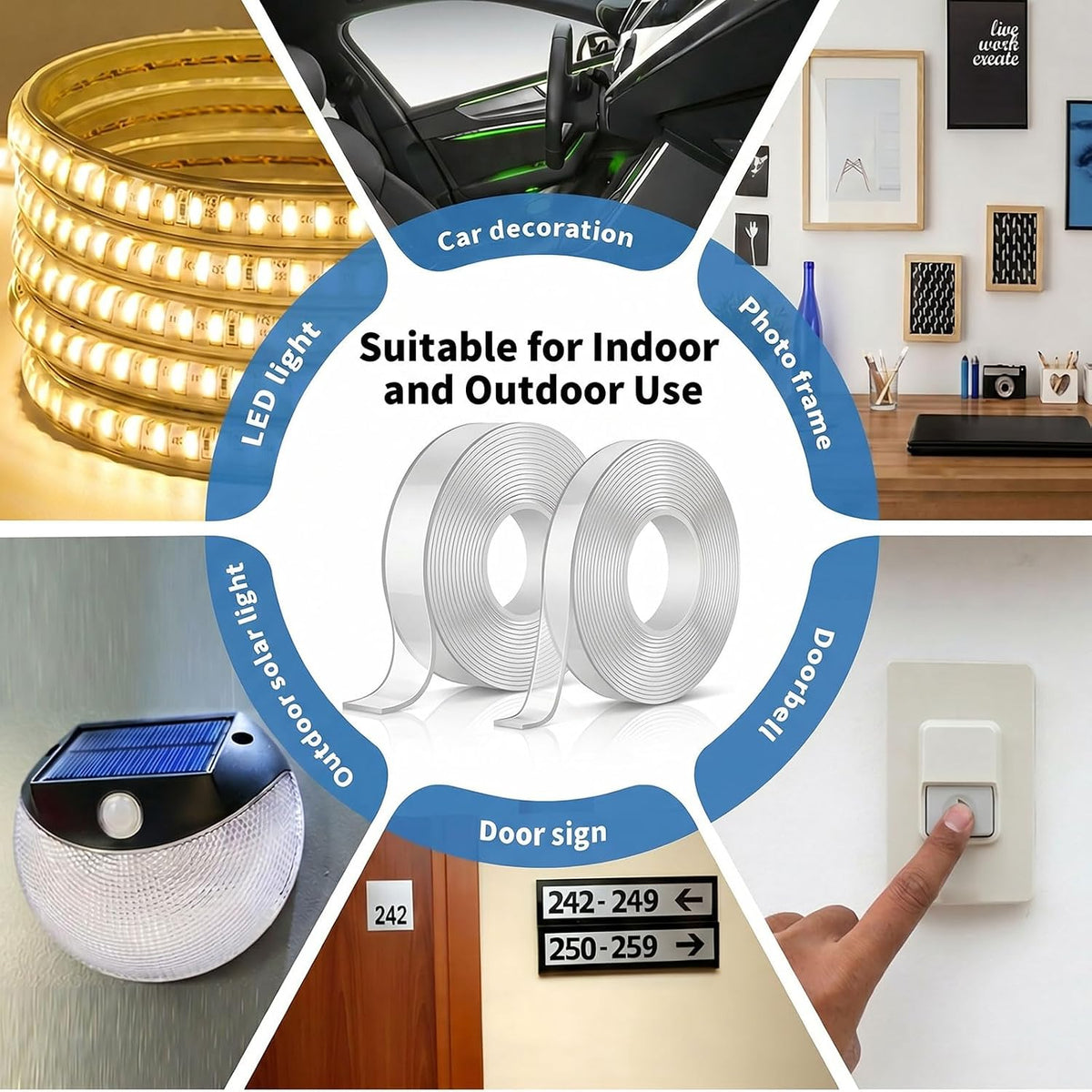 Double Sided Adhesive tape Heavy Duty, Double Stick Mounting (2 Rolls, Total 20FT), Clear Two Sided Wall tape Strips