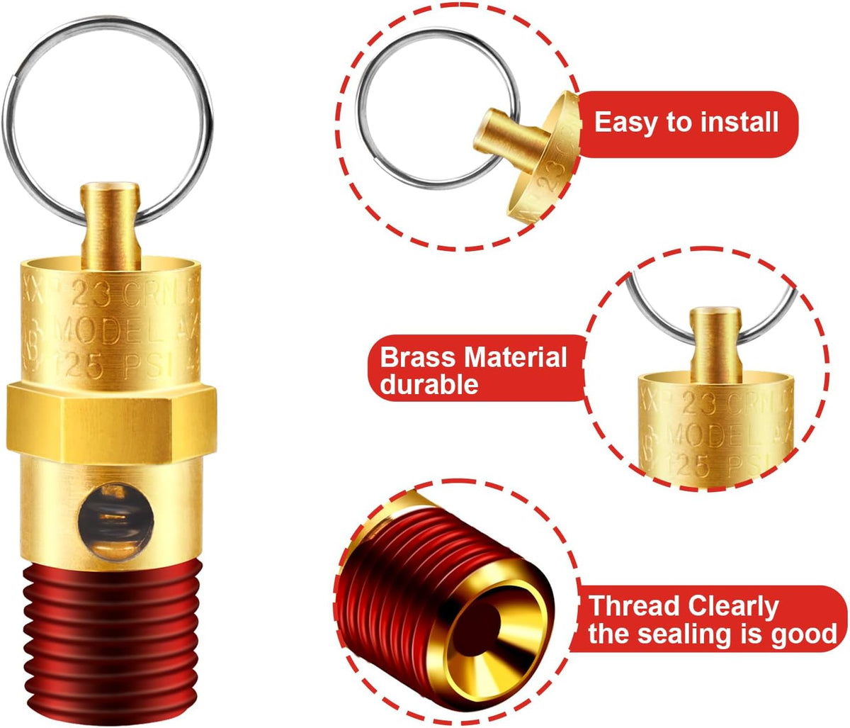 1/4'' NPT Male 200 PSI Air Compressor Pressure Relief Valve Brass