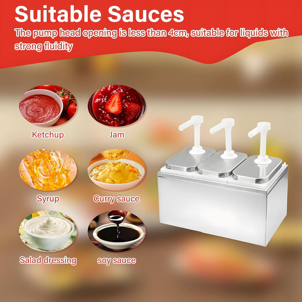 6L Stainless Steel Sauce Dispenser Pump with 3 Jars