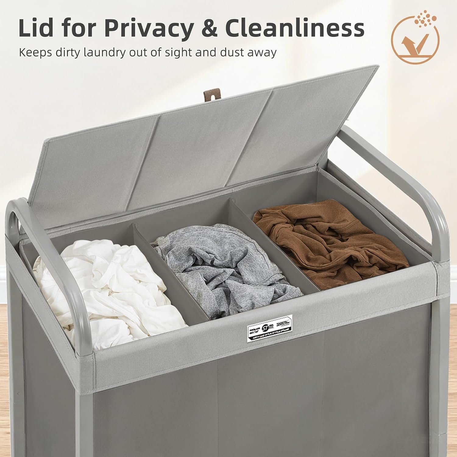3 Section Laundry Sorter, 60 Gal. Laundry Hamper Cart with Heavy Duty Rolling Lockable Wheels and Removable Bags