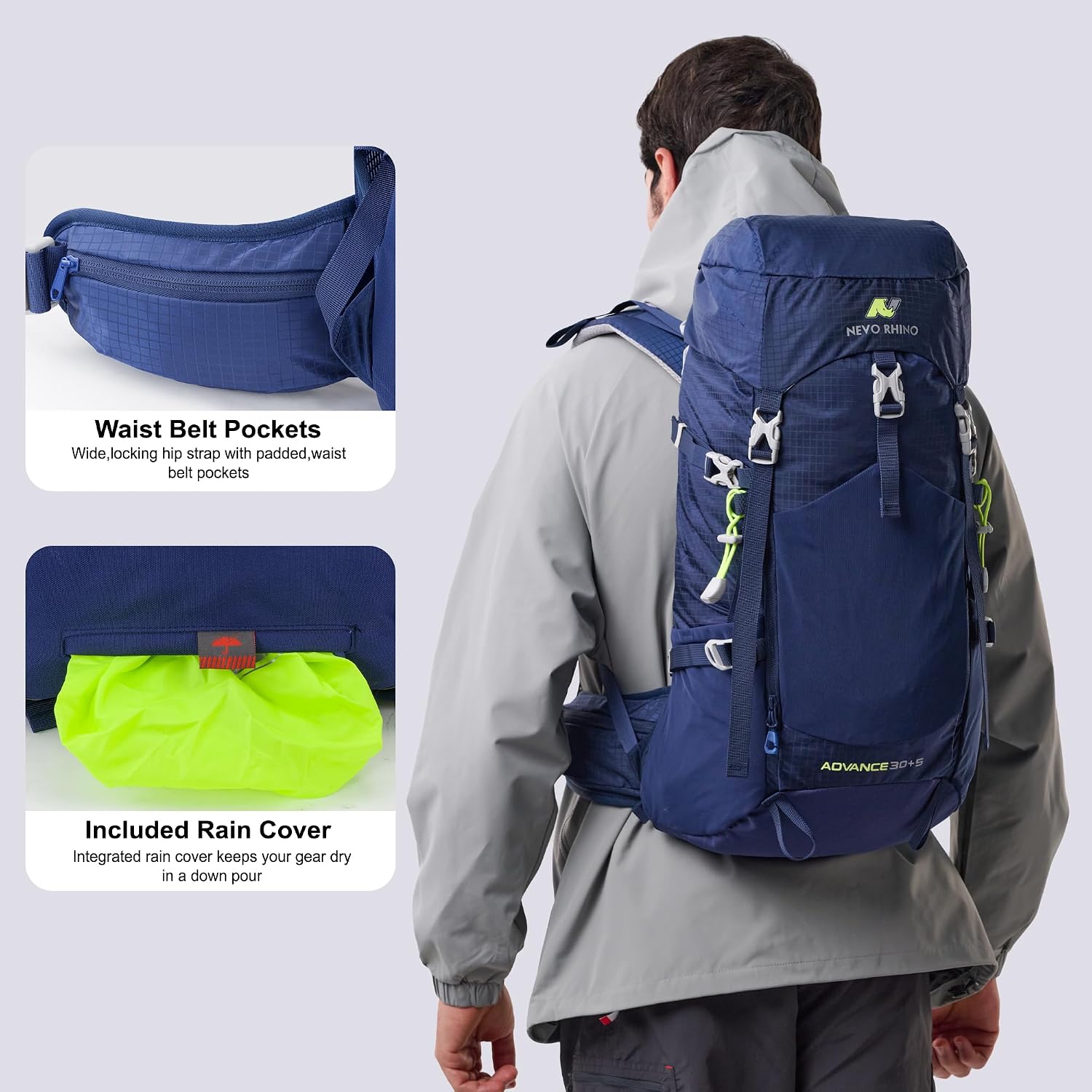35L Internal Frame Backpack,Women Men’s Backpacking Backpack with Rain Cover,30+5 Liter Lightweight Hiking