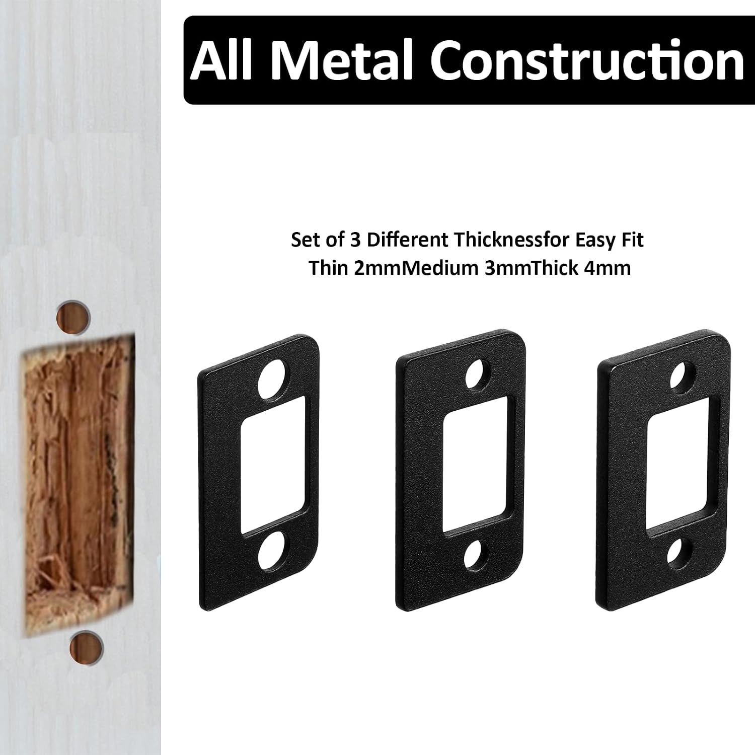 Door Strike Plate Shim, Universal Standard Door Strike Plate with Shim, | Set of 3 Different Thickness Stainless