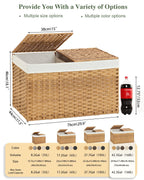 Storage Basket with Lid, 2-Lid PE Rattan Storage Bin, Natural