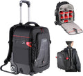 2-in-1 Rolling Camera Backpack Trolley Case - Anti-shock Detachable Padded Compartment, Hidden Pull Bar, Durable