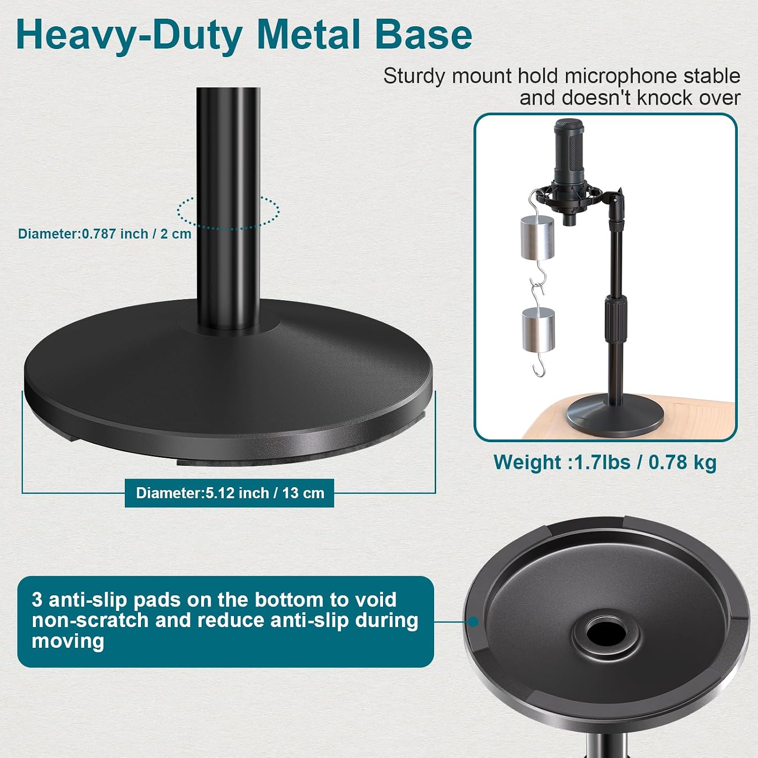 Desktop Microphone Stand,Adjustable Height Mic Stand with Pop Filter Shock Mount Mic Clip 3/8" to 5/8"