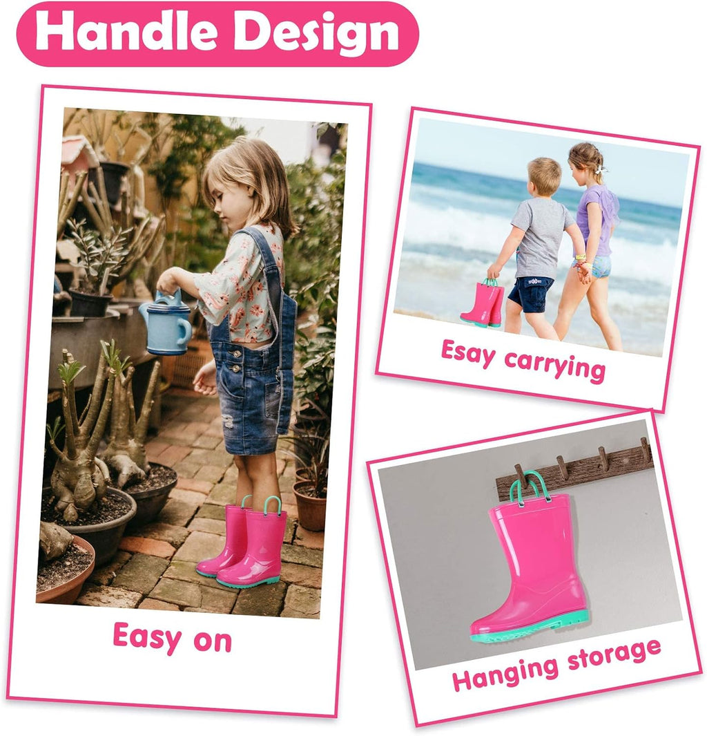 Kids Rain Boots for Boys Girls Waterproof Toddler Rain Boots with Easy-On Handles