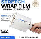 5" x 700' Stretch Wrap Mini Rolls, 120 Ga (8-Pack) - USA-Made