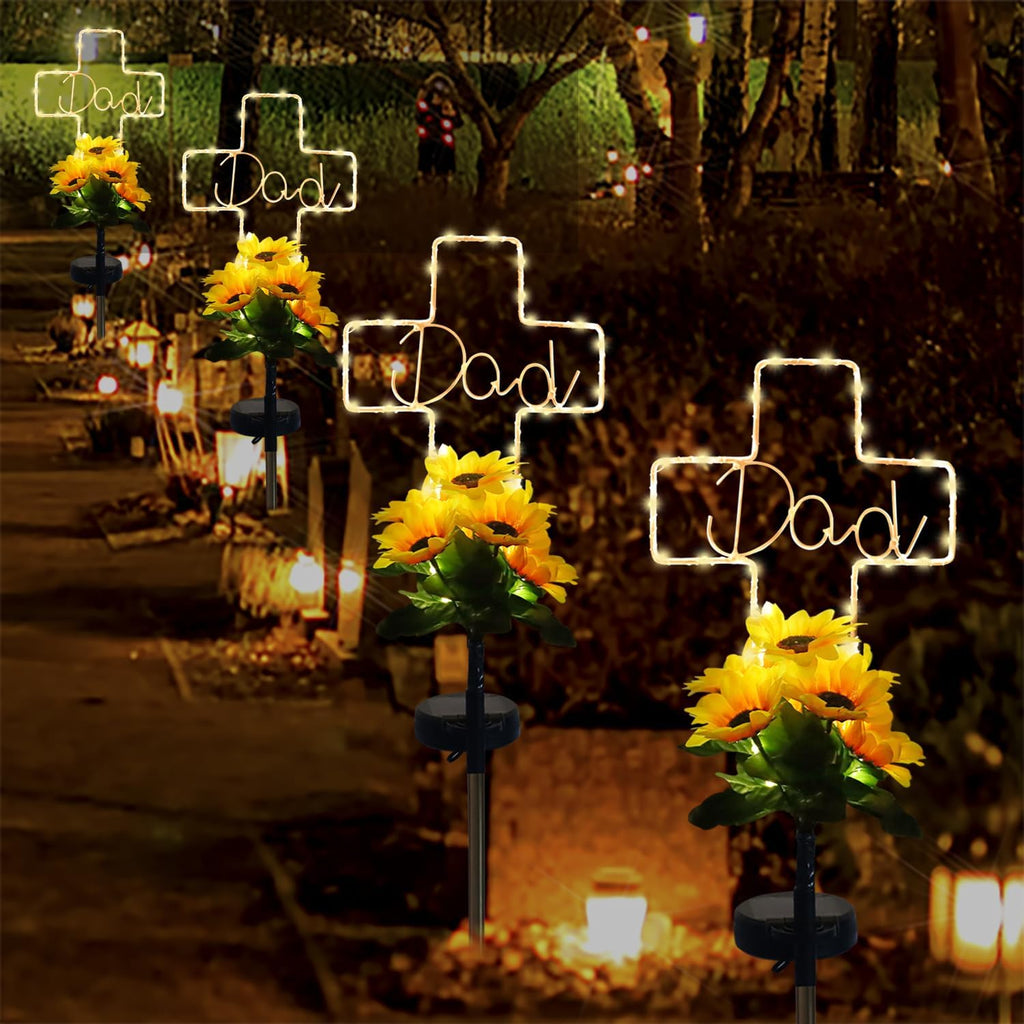 Solar Cross Sunflower Lights for Cemetery Dad, Waterproof Grave Decorations for Cemetery Dad, Sympathy Memorial Gifts