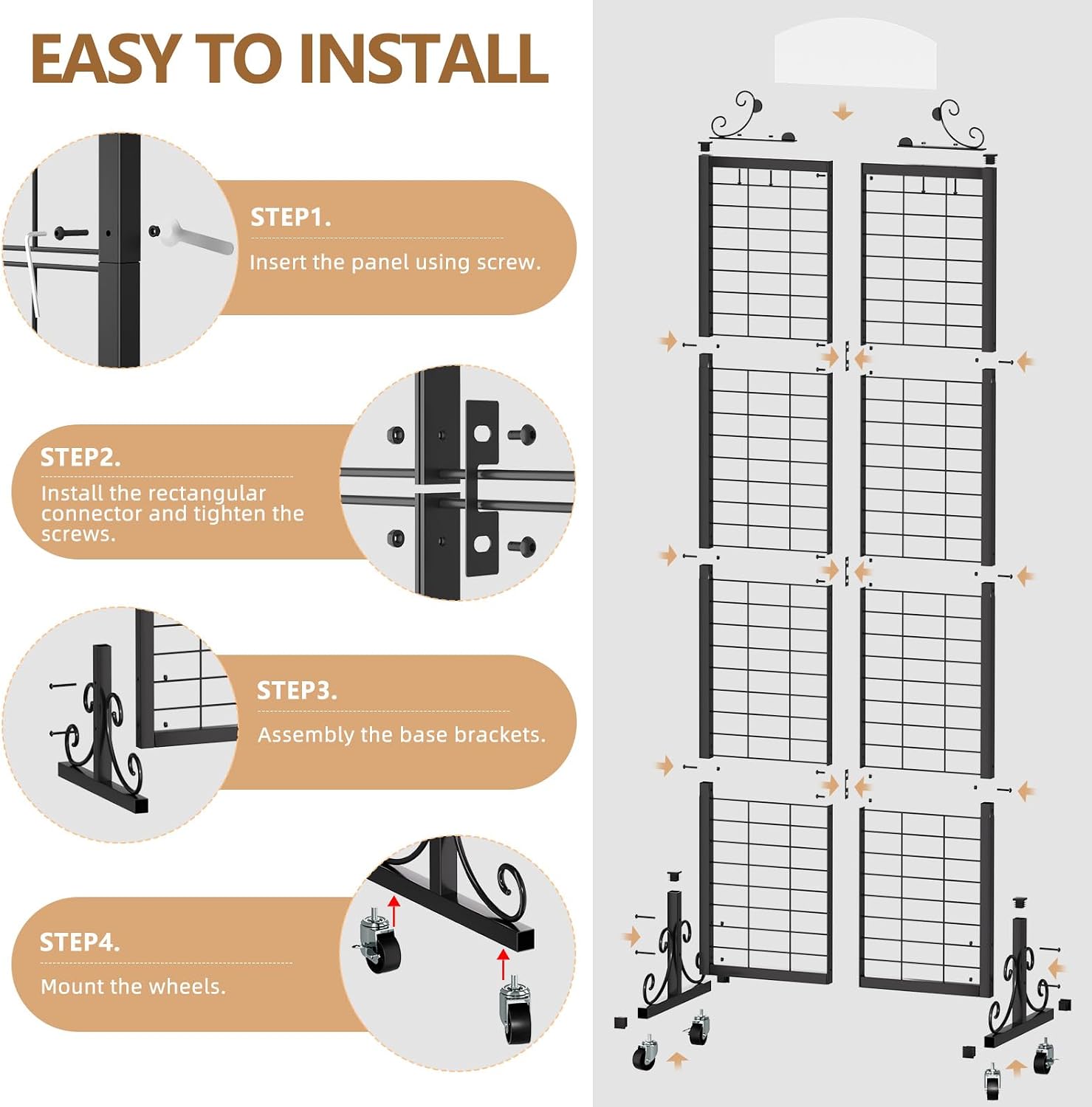 Grid Wall Panel Display Stand, 2.2' x 6.2' FT Gridwall Panel with Extra 8 Hooks, Craft Show Display Rack Black Metal