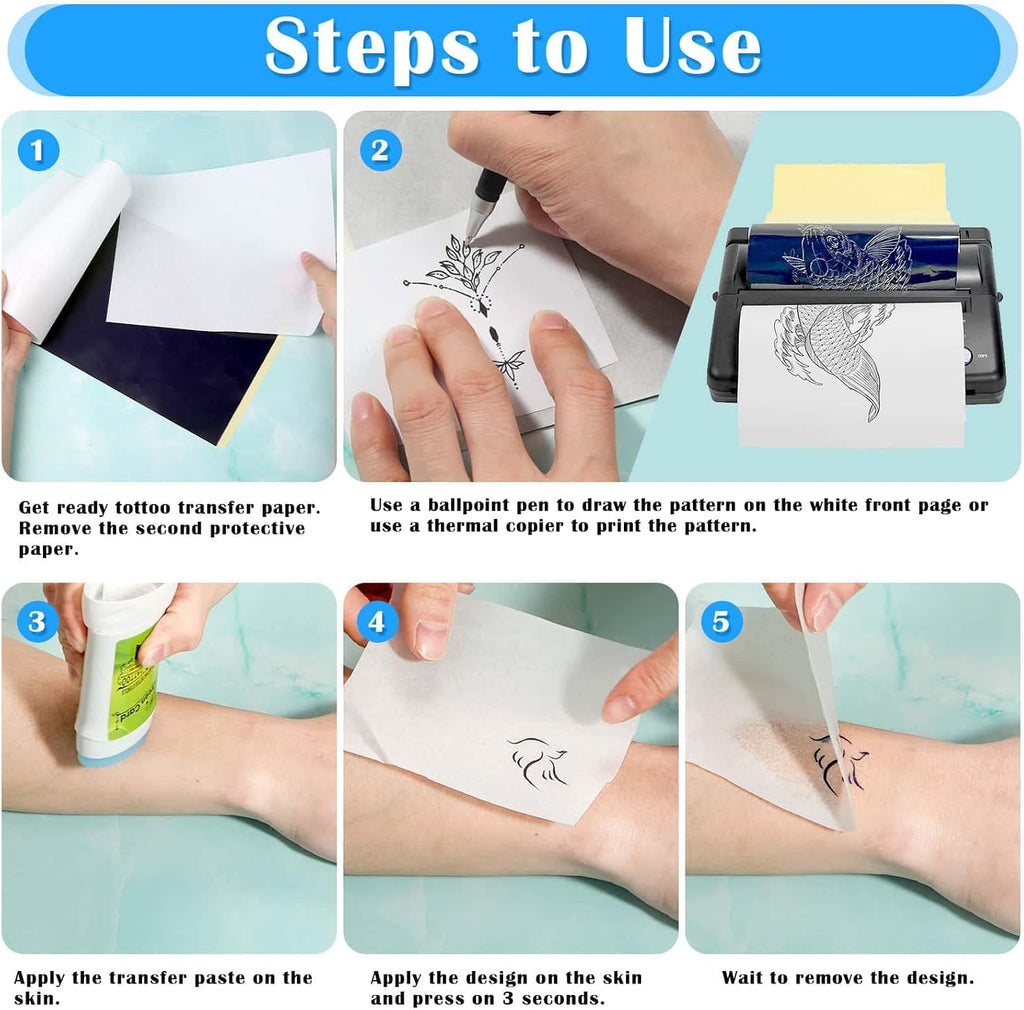 50 Sheets Tattoo Transfer Paper, Cridoz Tattoo Stencil Paper for Tattooing, Transfer Paper for Tattooing, A4 Size 8