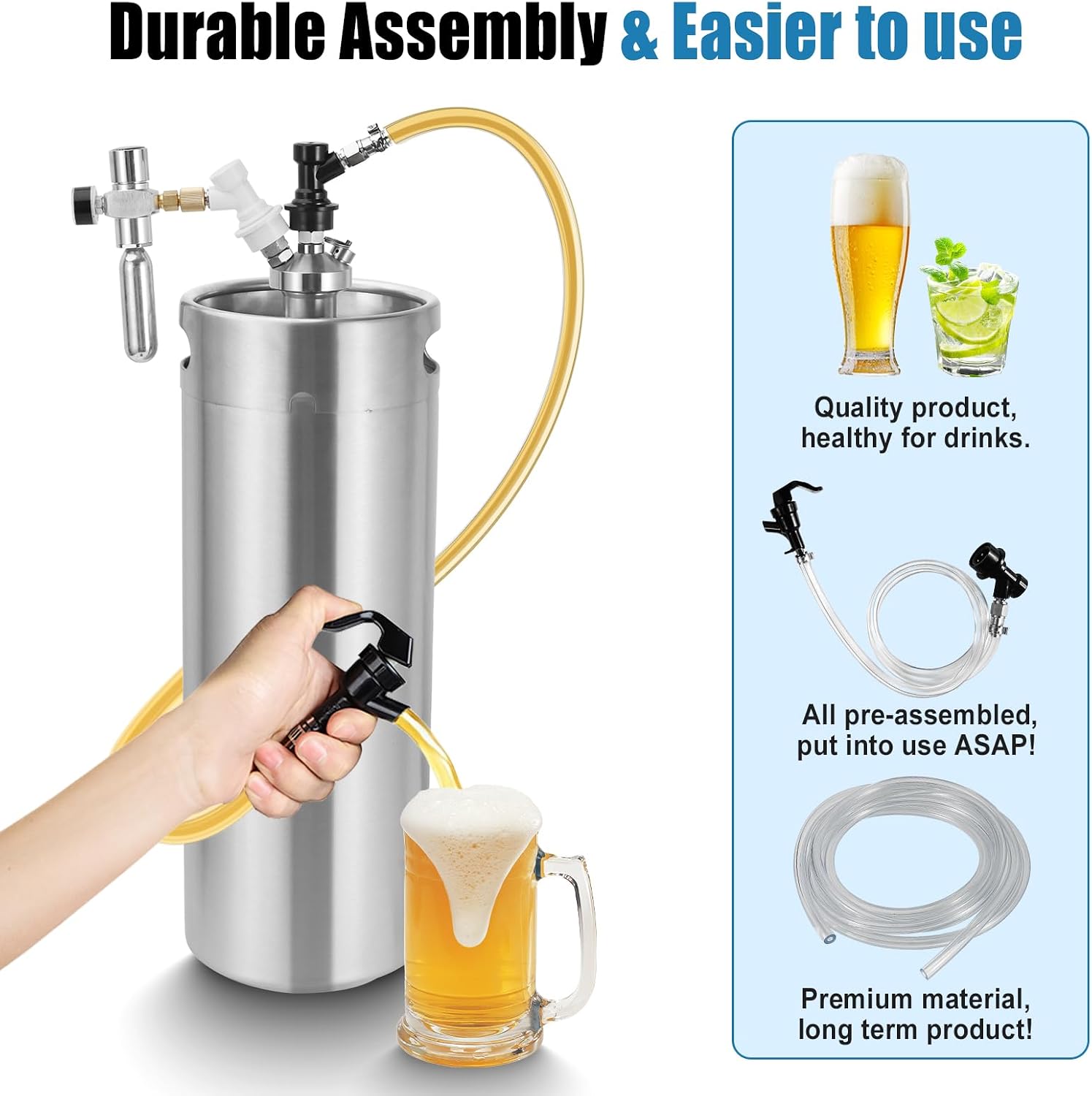 3ft Ball Lock Beer Line, Assembly Corny Keg Party Tap Beer Line | Ball Lock Liquid Quick Disconnect & Faucet Tap Kit