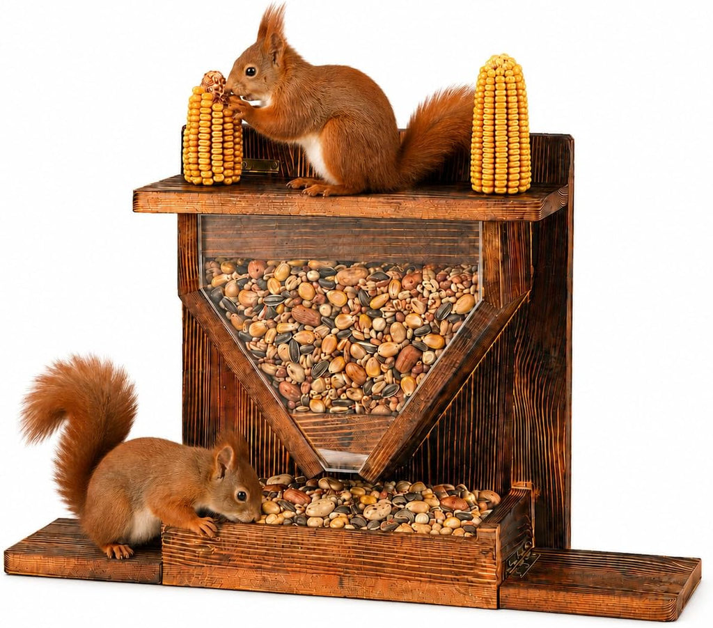 Large Wooden Squirrel Feeder Box for Outside, Window, Corn Holder, Platform