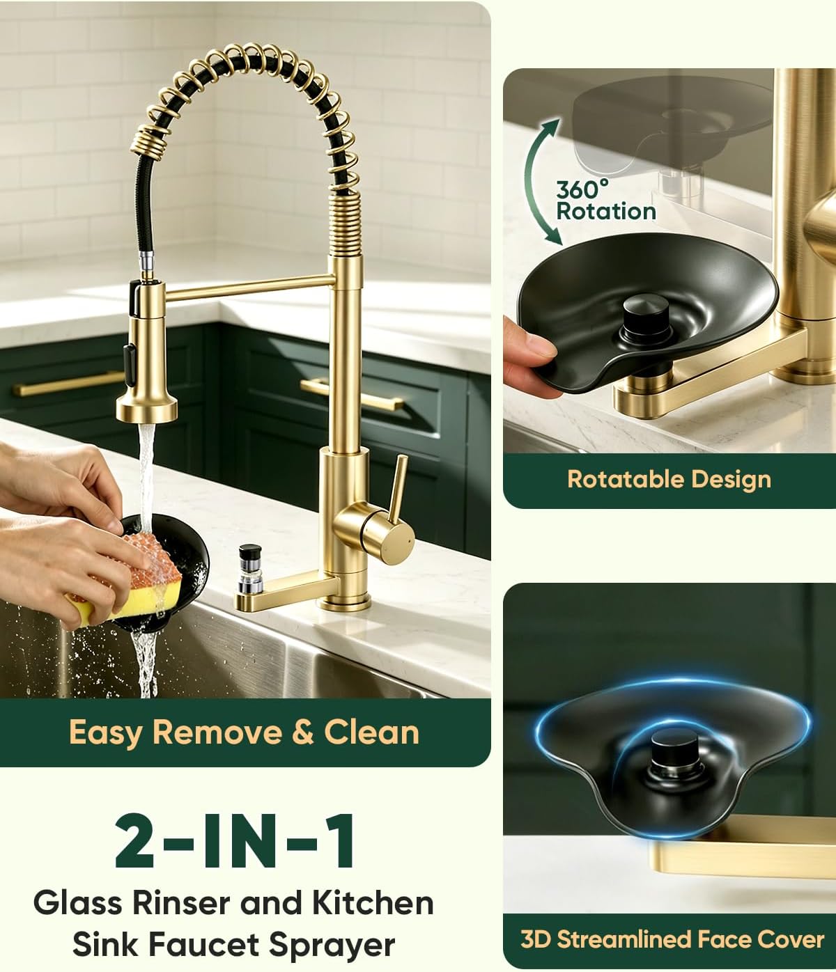 Pull Down Kitchen Faucet with Cup Washer Brushed Gold