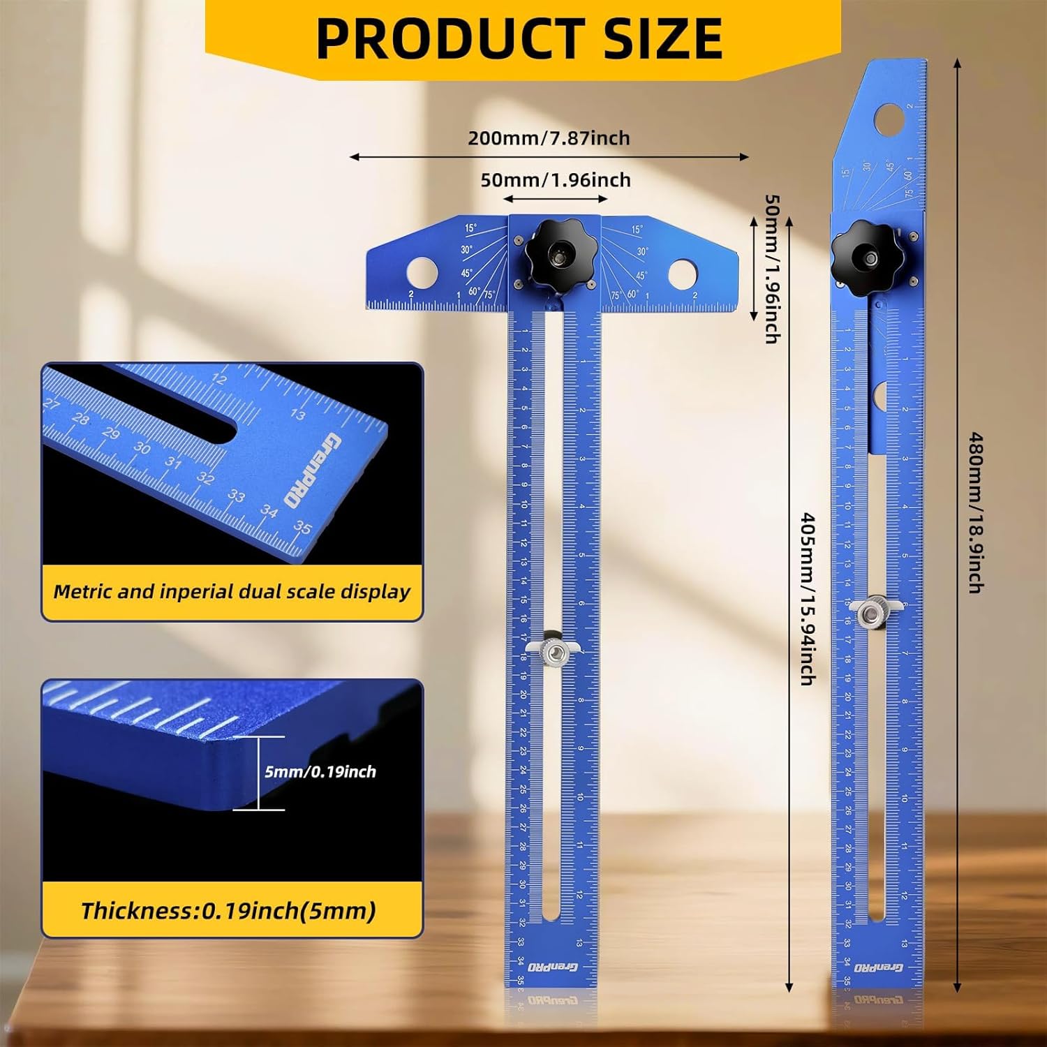 Speed Combination T-Square Woodworking Carpenter Angle Finder Ruler | Includes Carpenter Pencil & Steel Ruler