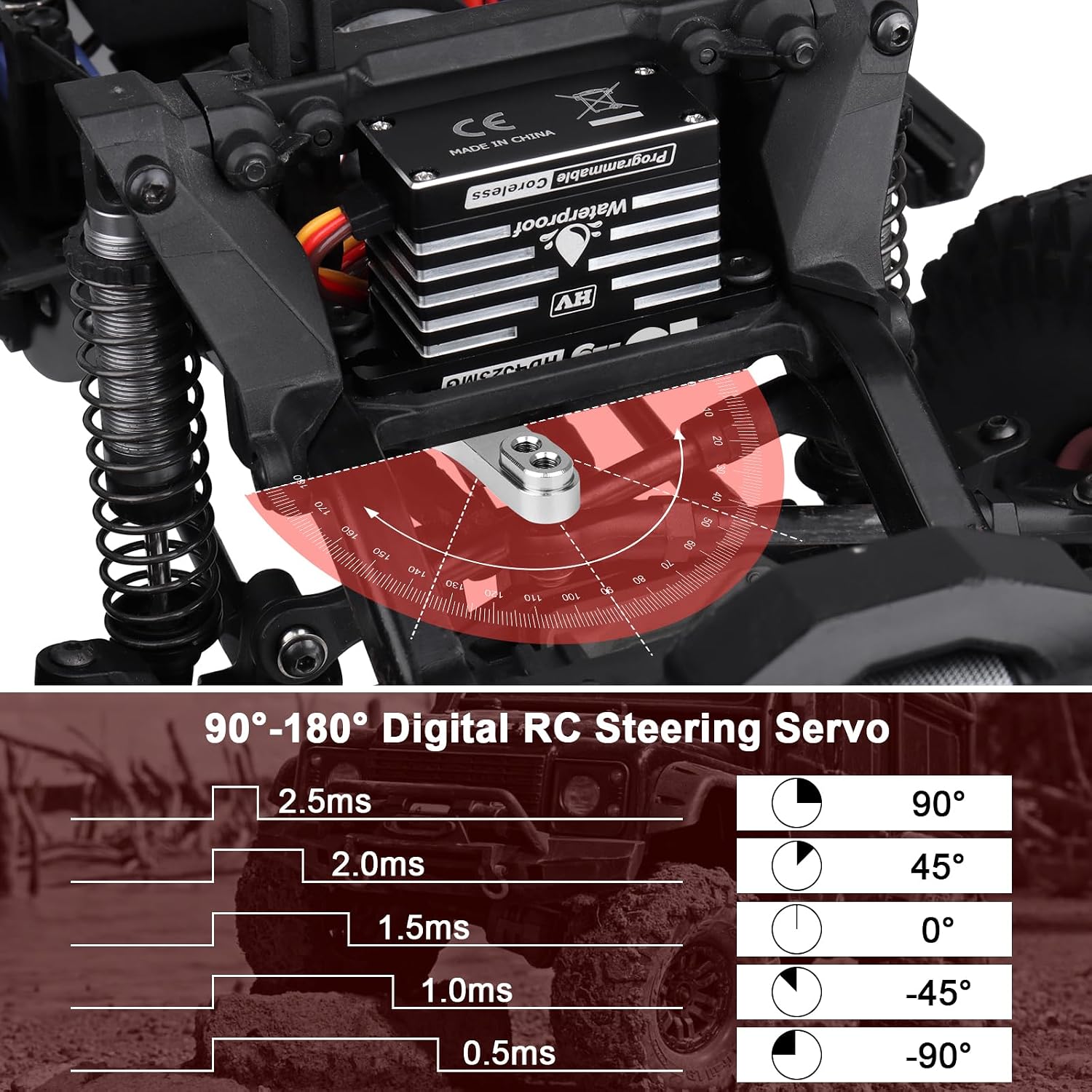 Waterproof 45KG Servo Coreless Motor 8.4V HV Servo High Torque Servo Full Metal Gear RC Servo Programmable for 1/8