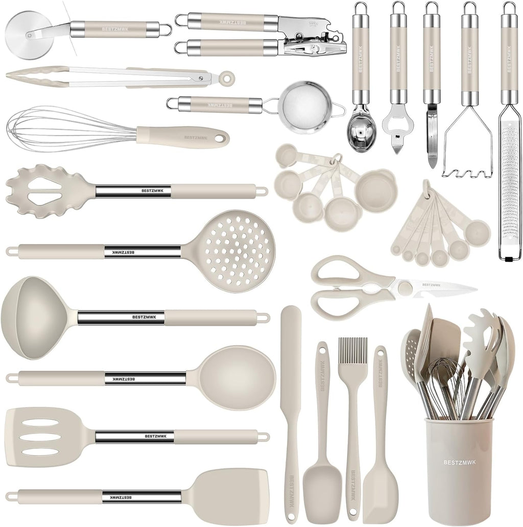 Kitchen Utensils Set-Silicone Cooking Utensils-33pcs Non-Stick Silicone Cooking Kitchen Utensils Spatula Set with