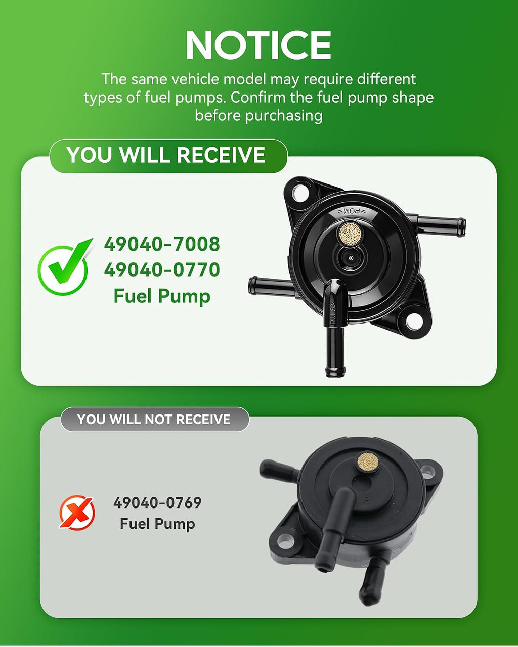 49040-7008 Fuel Pump for Kawasaki FR691V FR730V FS691V FS730V Zero Turn