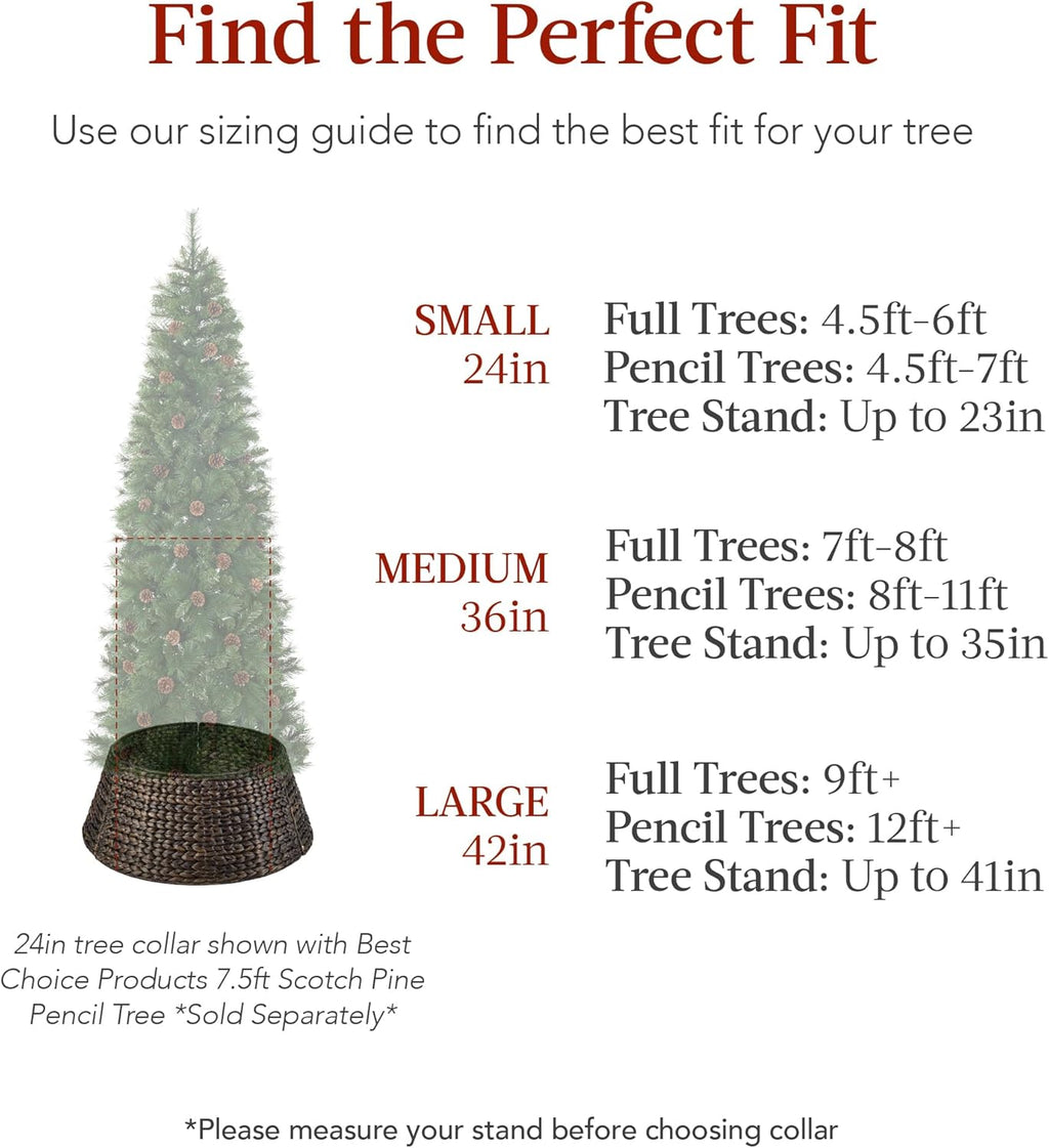 36in Christmas Tree Collar, Woven Hyacinth 3-Piece Holiday Rattan Tree Skirt Accessory for Home w/Cord Cut-Out - Natural