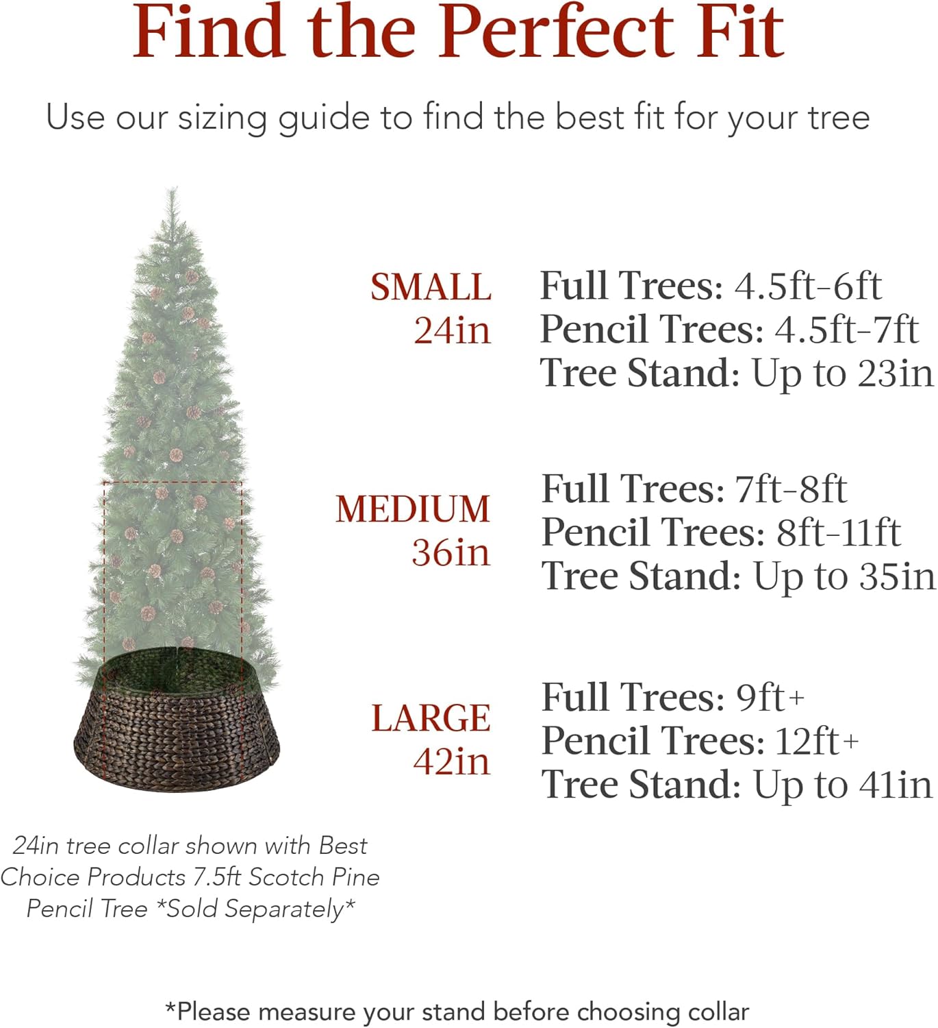 36in Christmas Tree Collar, Woven Hyacinth 3-Piece Holiday Rattan Tree Skirt Accessory for Home w/Cord Cut-Out - Natural