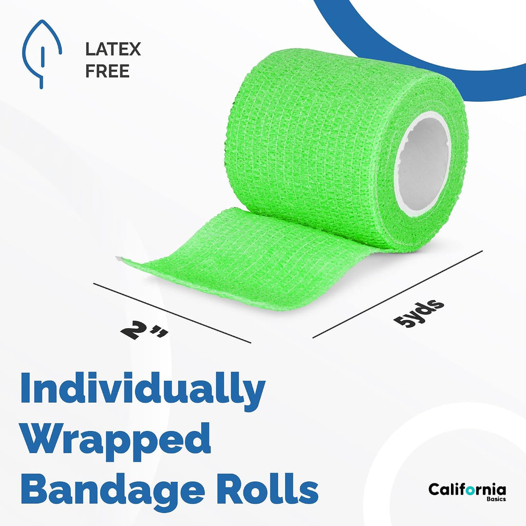 Self-Adhesive Medical Tape (2 inch) - Pack of 12 - Cohesive Bandage Wrap Rolls - Waterproof Athletic Tape - Self