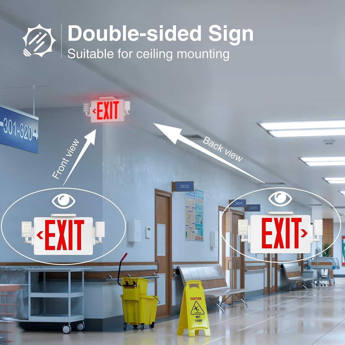 6 Pack Commercial Double-Sided Exit Sign with Adjustable Heads