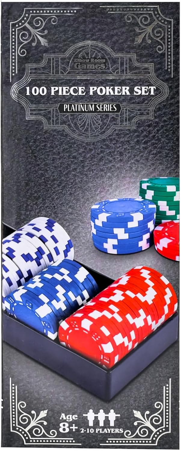 Games 100-Piece Poker Chip Set with Tray, 11.5g Casino Chips | 5 Colors, Authentic Casino Style Chips, Great for