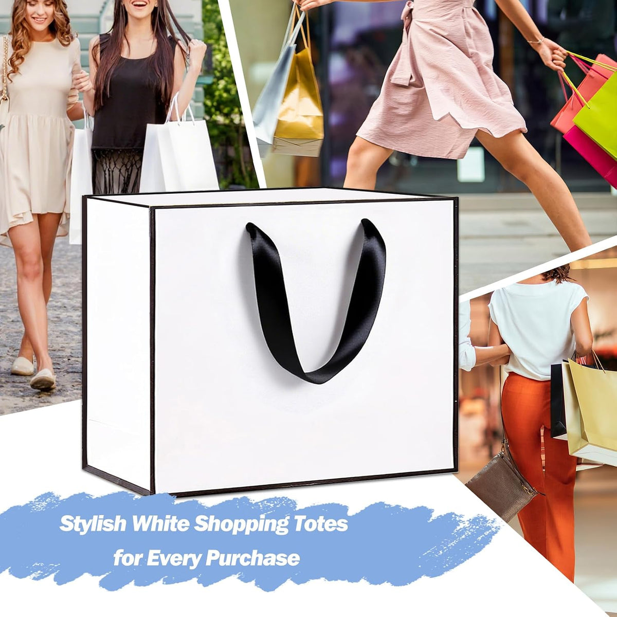 12 PCS Extra Large Gift Bags with Black Frame & 10 Tissue Papers