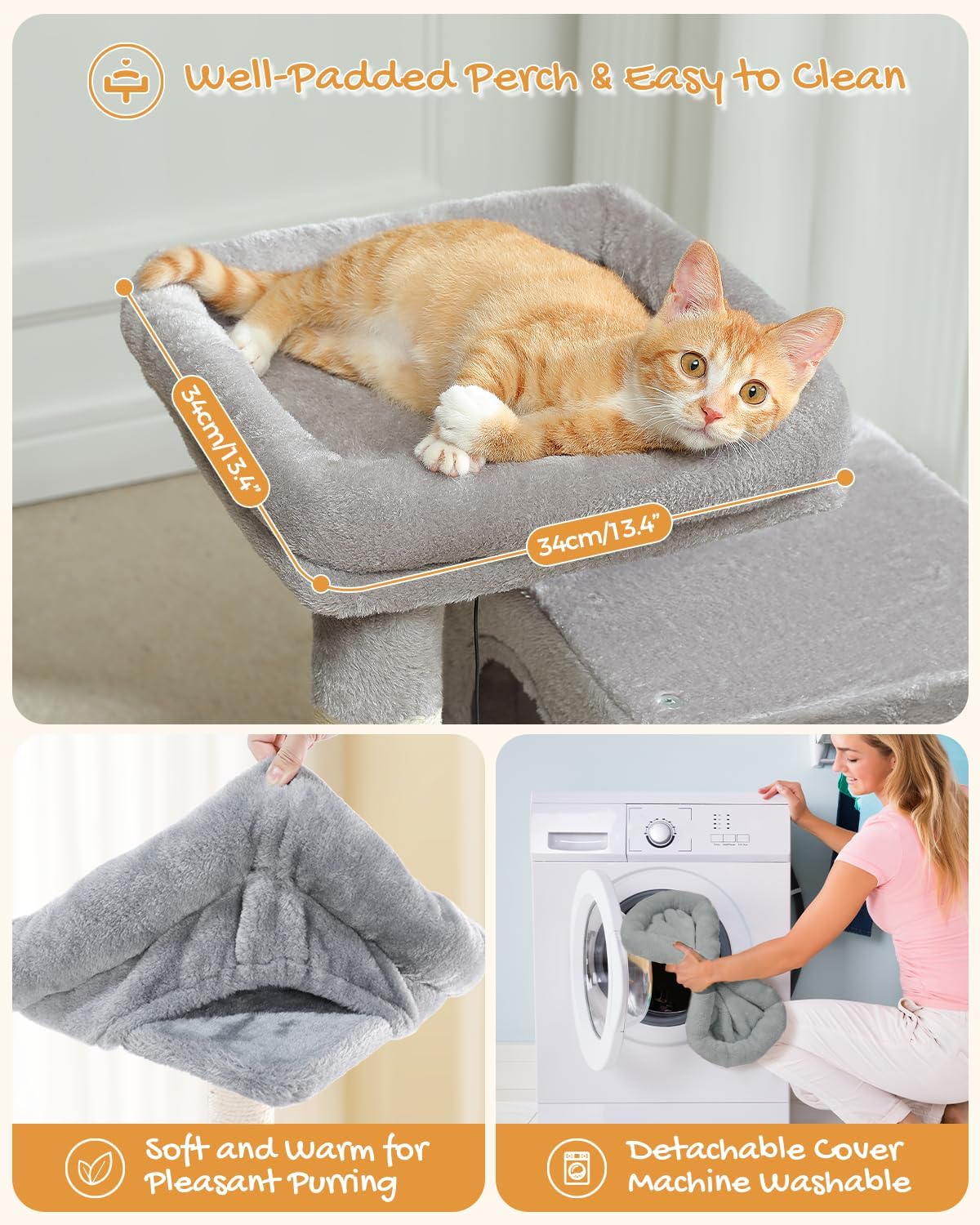 Cat Tree, 30 Inches Cat Tower with Dual Condos for Indoor Cats, Plush Cat House with Padded Perch, Scratching Ramp