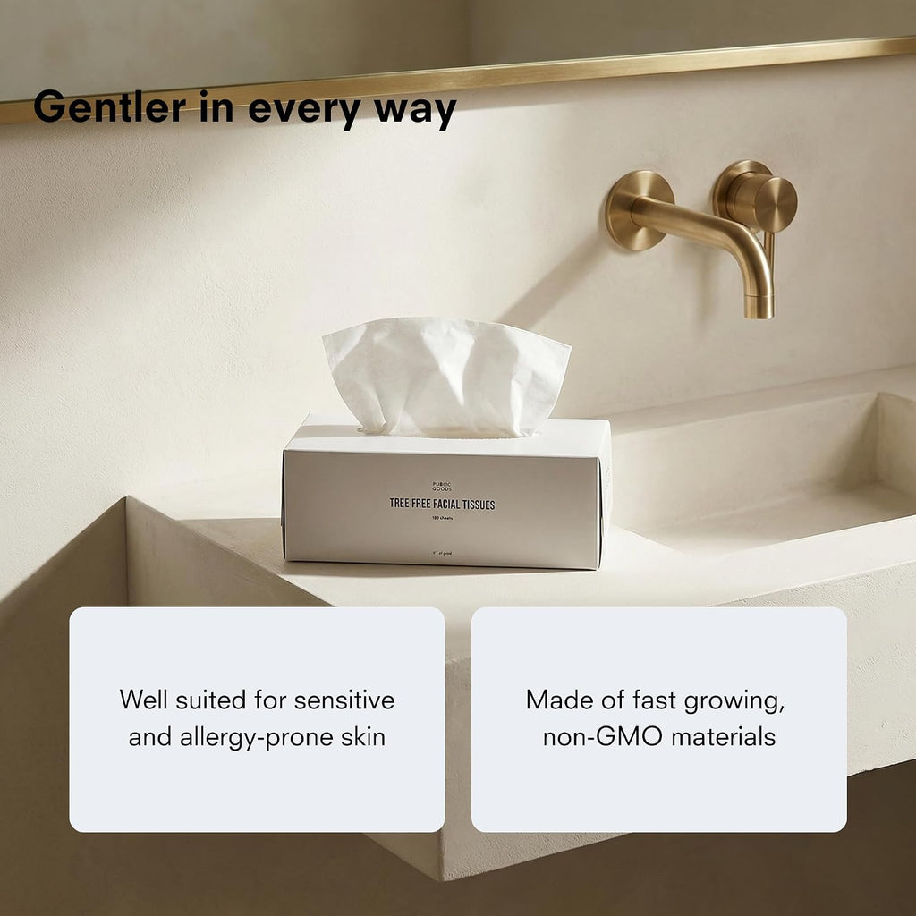 Tree-Free Tissues | Bamboo and Sugarcane Facial Tissues | Soft 2-Ply Sheets for Sensitive Skin | Biodegradable