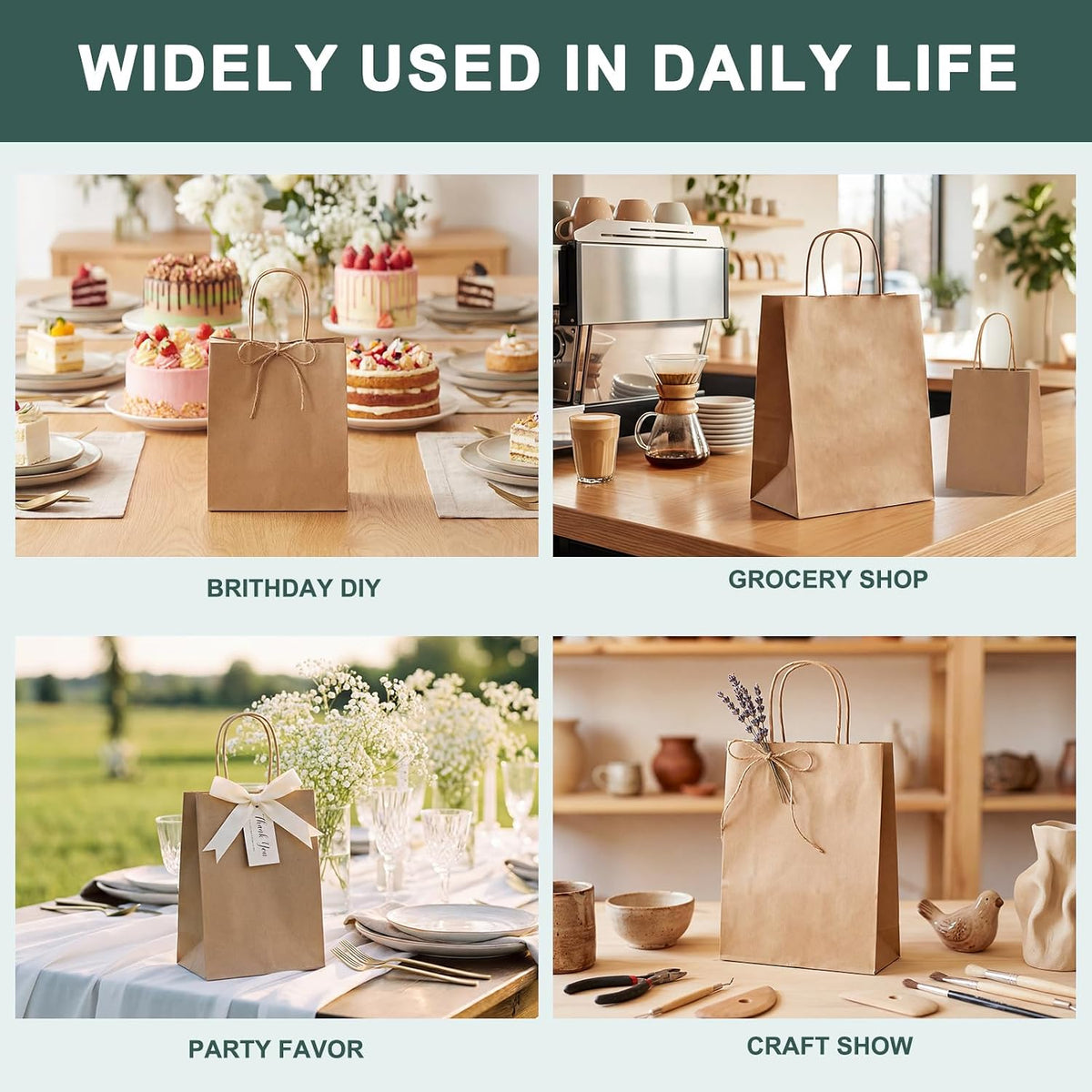 Large Brown Paper Bags with Handles 16x6x12 Inch 100 Pack