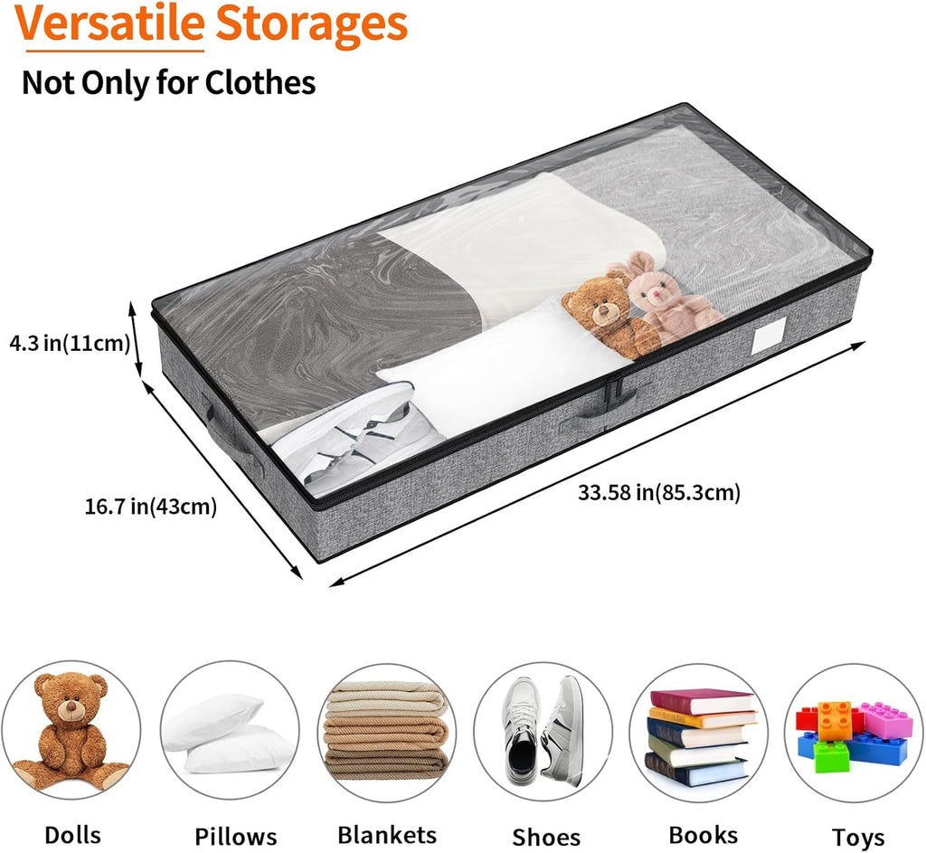Under Bed Storage Containers 4 Pack, Reinforced Underbed Organizer Below 4.5 Inches Low Profile Clothes Storage Bins