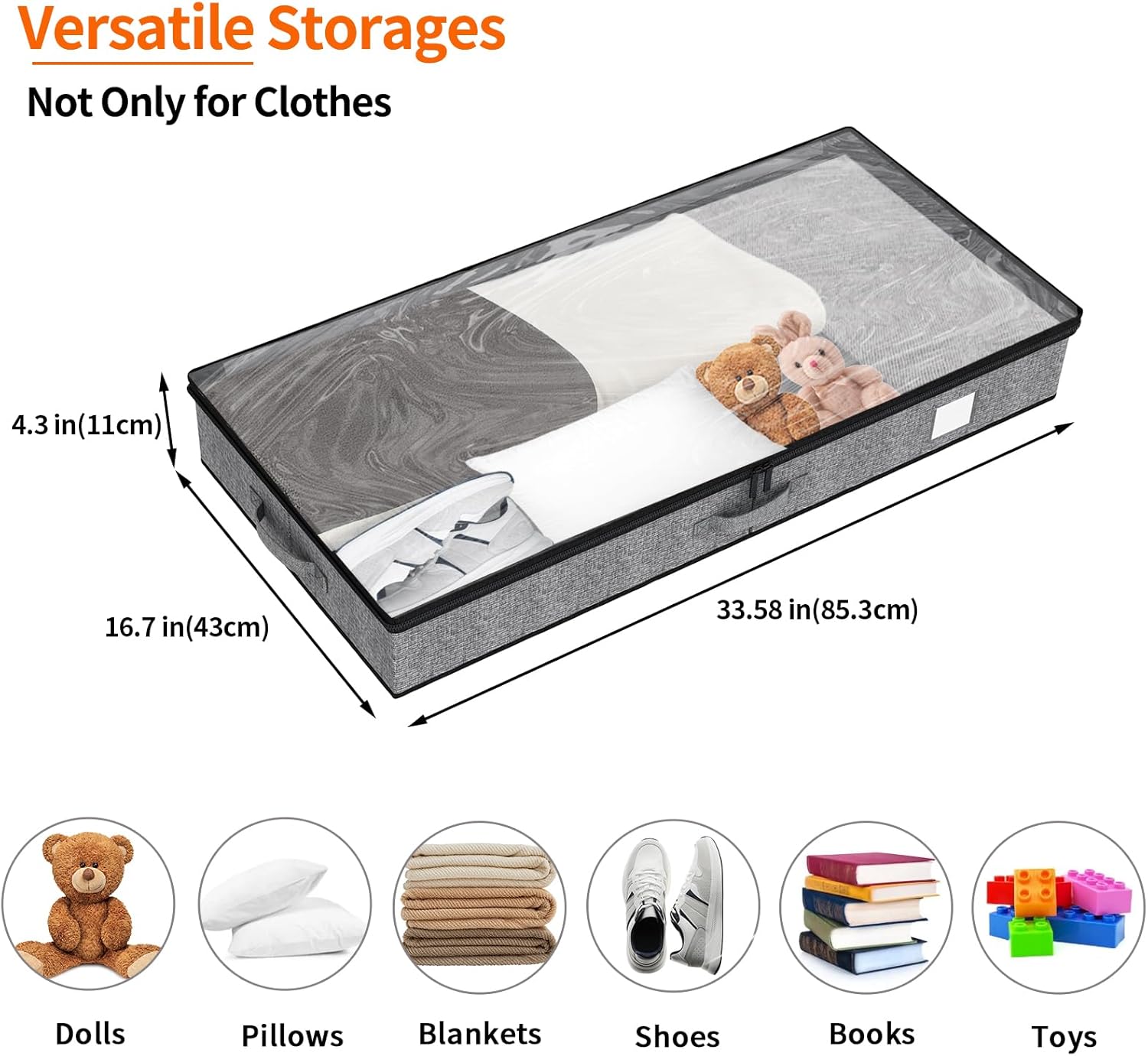 Under Bed Storage Containers 4 Pack, Reinforced Underbed Organizer Below 4.5 Inches Low Profile Clothes Storage Bins