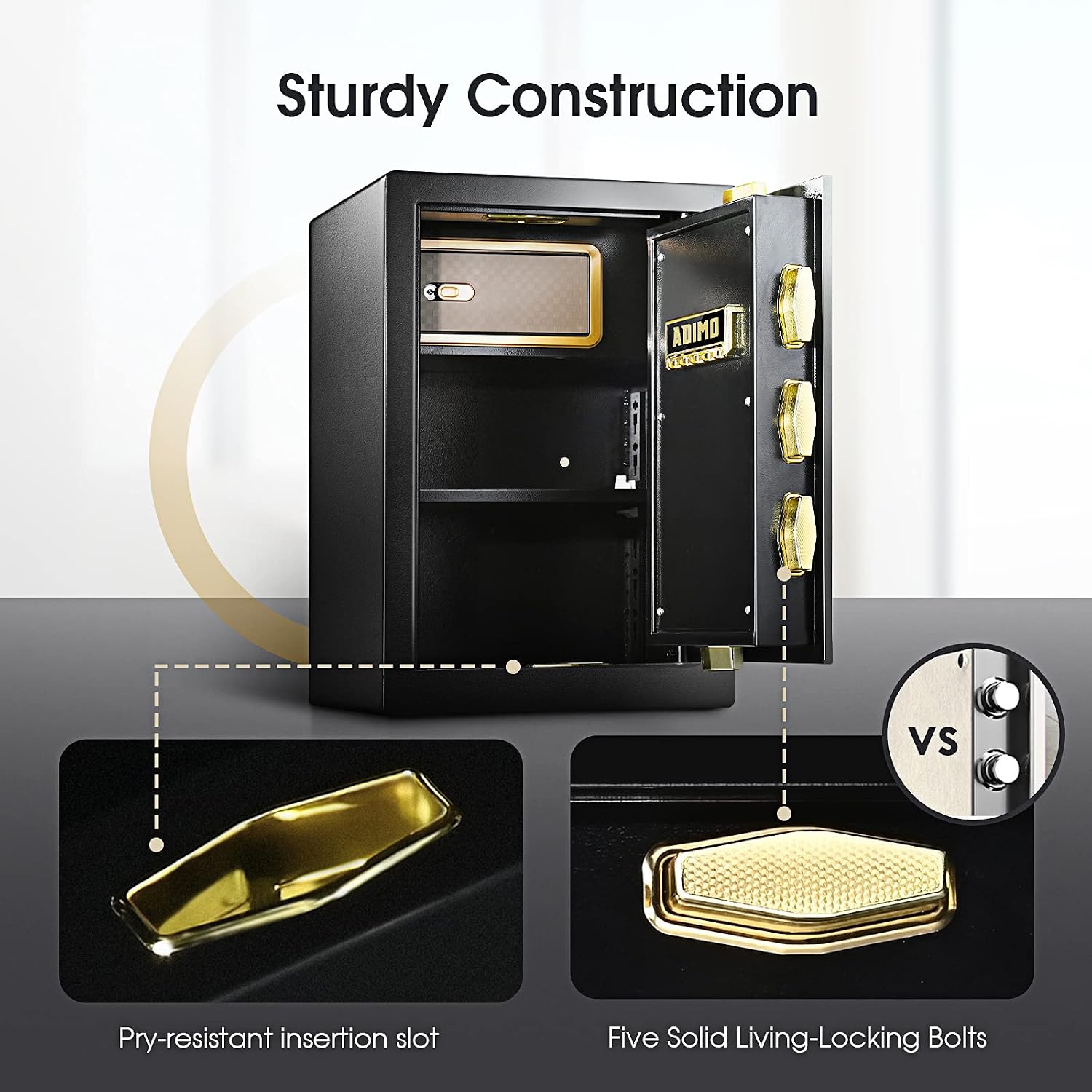 Safe Box, ADIMO 2.8 Cubic Ft Fireproof Safe Box, Weighted Cabinet Safe with Removable Shelf, Sensitive Alarm, Dual