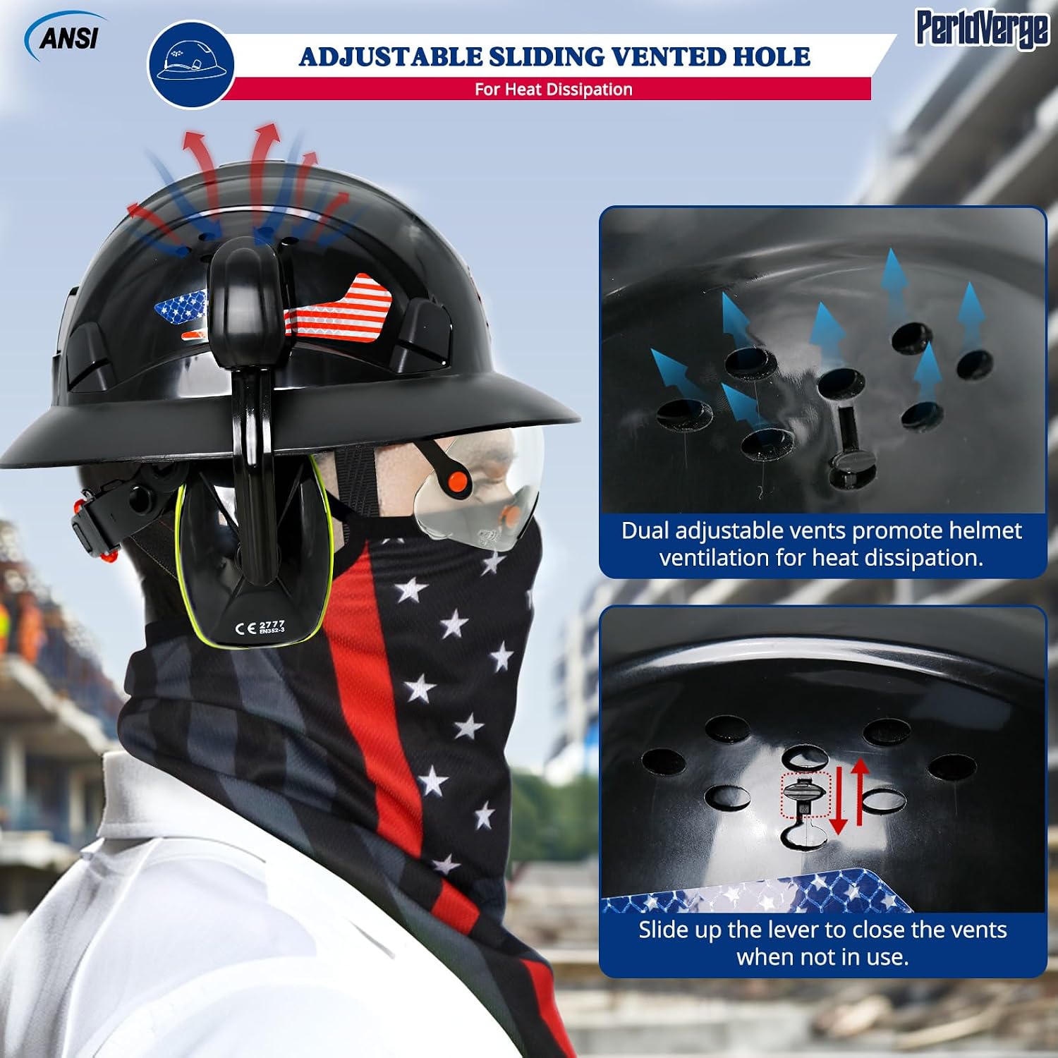 Full Brim Hard Hats Construction OSHA Approved with Visor and Ear Protection - Construction Worker Hat with Neck Gaiter
