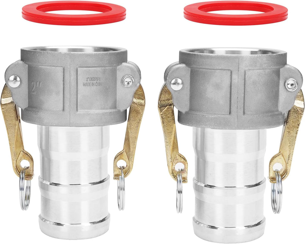 Aluminum PartC Camlock Fitting - 2" Female Cam lock x 2" Hose Shank Type C Cam Groove Hose Quick Disconnects Adapter (pack of 2)