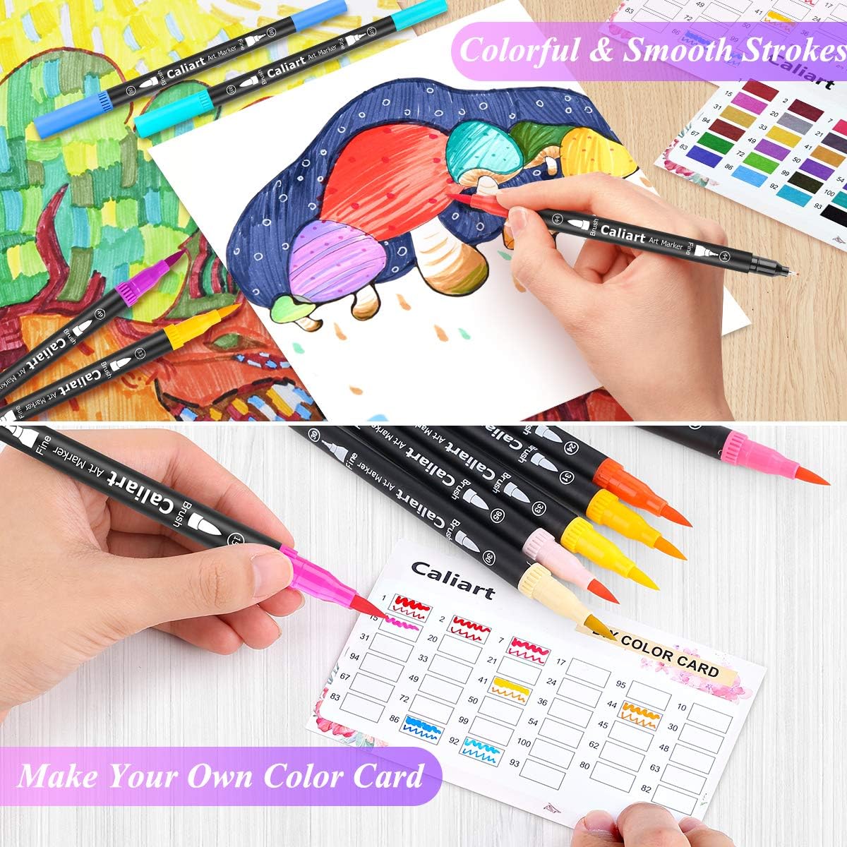 34 Double Tip Brush Pens Art Markers, Artist Fine & Brush Markers for Adult Coloring Books Journaling Calligraphy