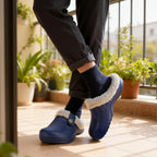Fur Lined Clogs Fuzzy Slippers for Women and Men, Navy,4-5W/3-4M