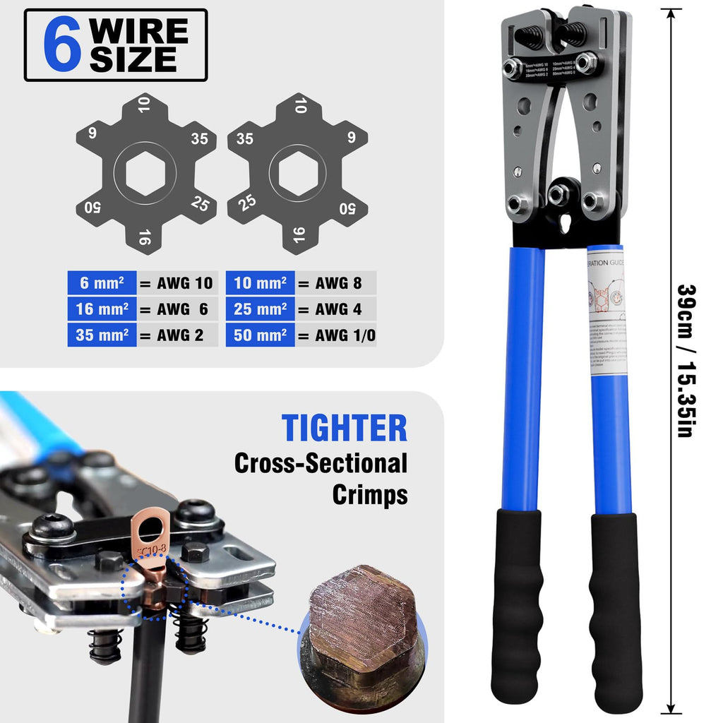 Sanuke Battery Cable Crimper Tool AWG10-1/0, Wire Cutter, 60pcs Copper Lugs