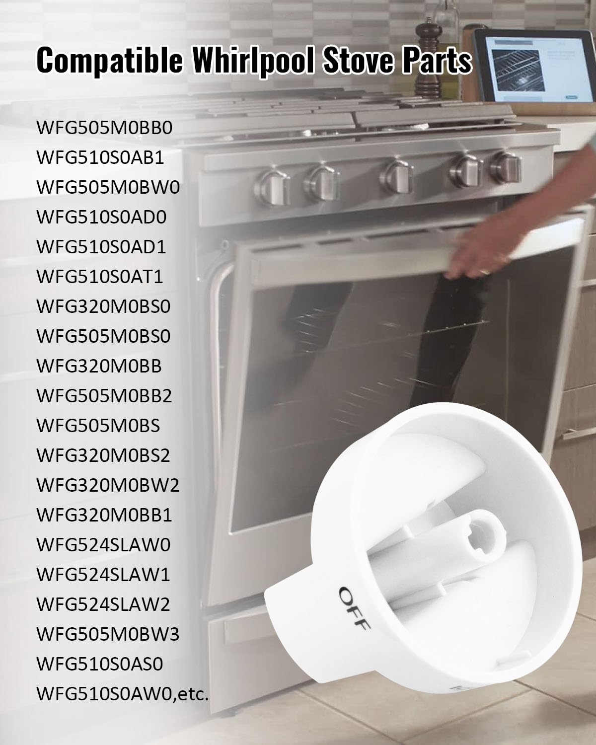 4Pack Fit for Whirlpool Gas Stove Knobs Replace #WPW10339443 AP6019878 2311009 PS11753189 PS3507189 White Stove Knobs Replacements Range Oven Knobs Part Upgraded