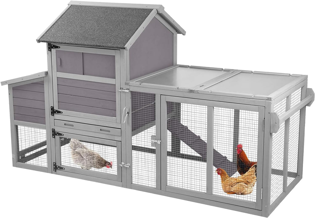 Chicken Coop for 2-4 Chickens,Outdoor Chicken House with Wheels, Nesting Box, Leakproof Pull-on Tray and UV-Resistant