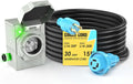 4 Prong 15 Feet 30 Amp Generator Extension Cord and Inlet Box | with Locking Connector, Heavy Duty NEMA