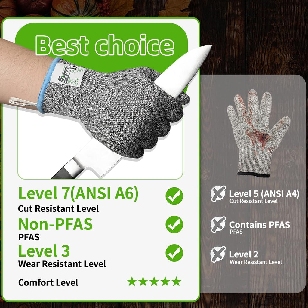 2 Pairs Core ANSI A6 Cut Resistant Gloves, Food Grade, CR1401, L