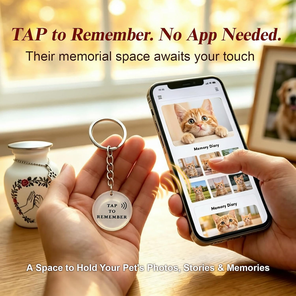 Keepsake Mini Pet Urn, Dual Memorial, Partial Ashes, Dogs & Cats, 2.75in H