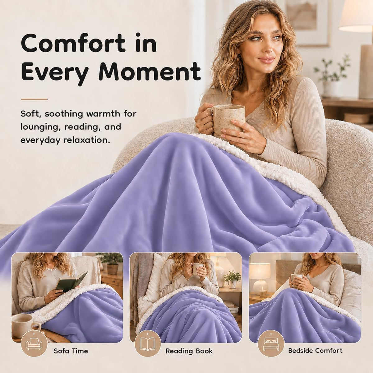 Electric Heated Blanket King Size 90 x 100, Dual Control, Fast Heating Blanket, Dual-Sided Flannel Sherpa, 10 Heat