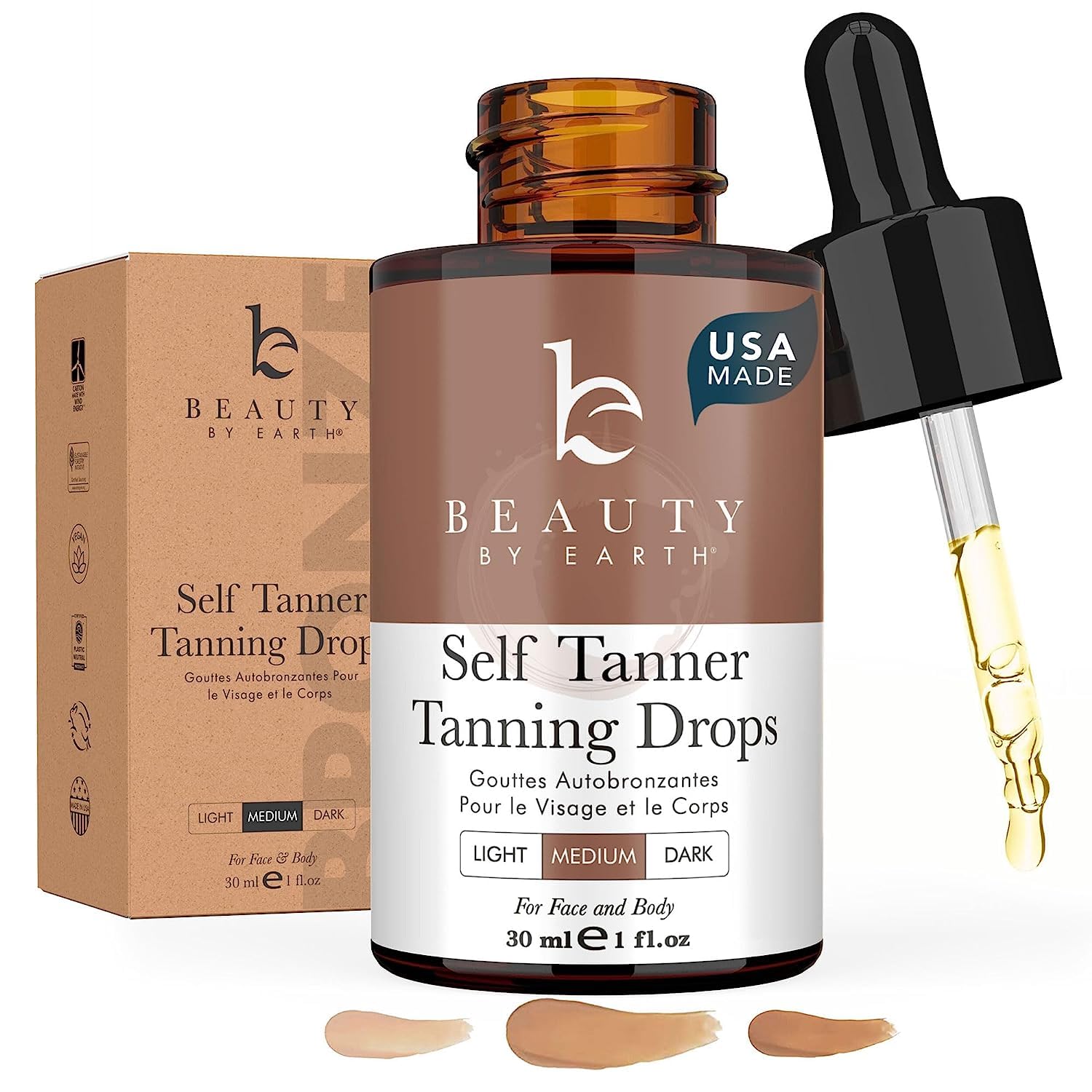 Self Tanning Drops - USA Made with Natural & Organic Ingredients | Medium Face Tanning Drops to Add to Lotion