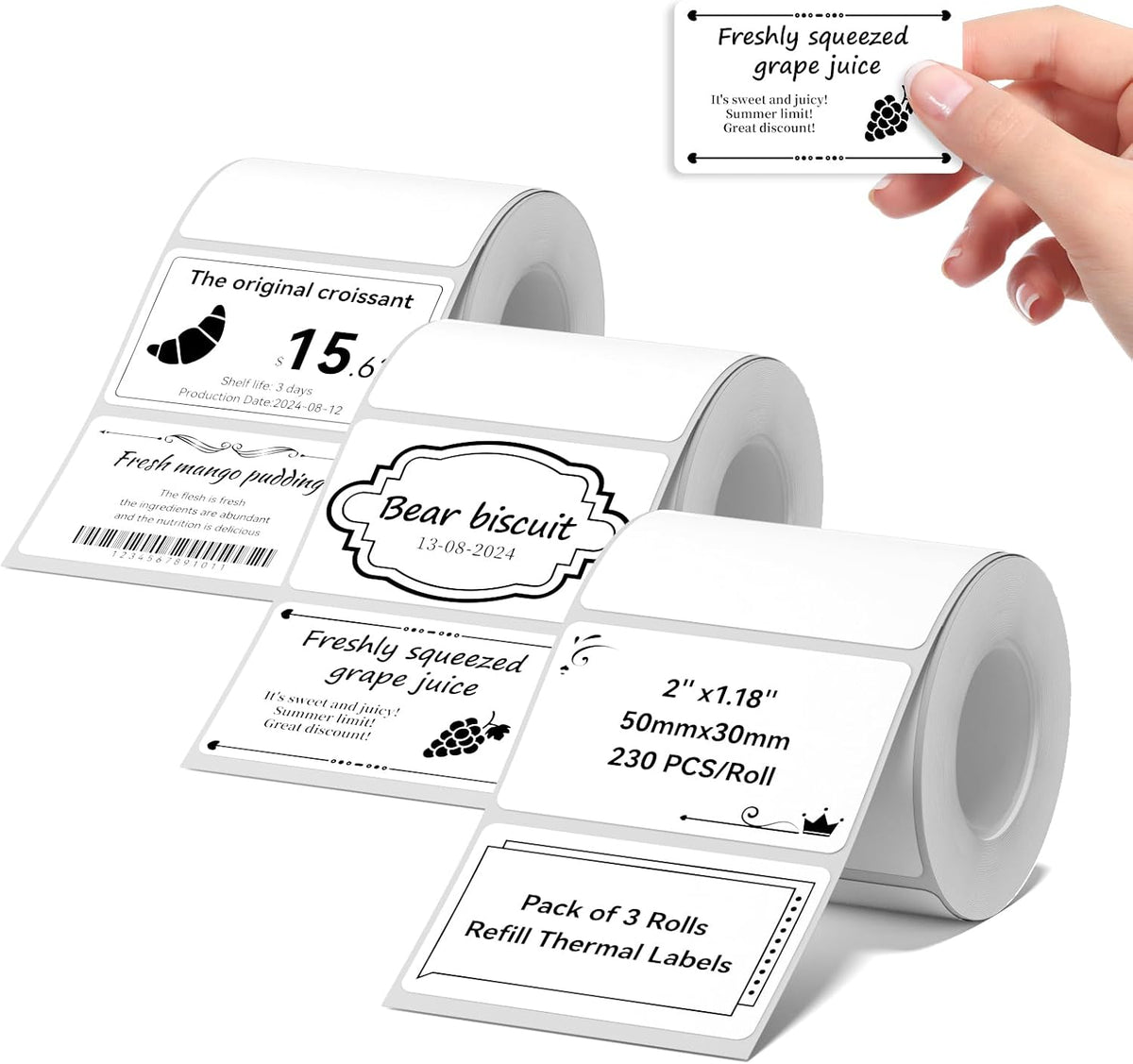 50x30mm Thermal Labels, 3Roll White Labels for B Series Label Maker