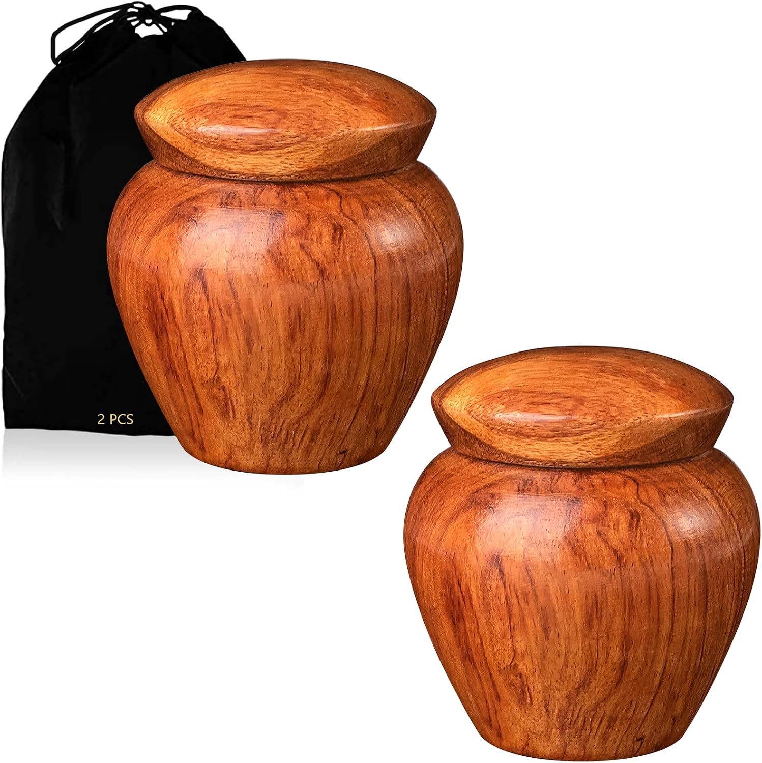 2 Packs Wooden Small Urns for Human Ashes Keepsake, Mini Cremation Urn for Adult Male Female Pet,Keepsake Wood Urns